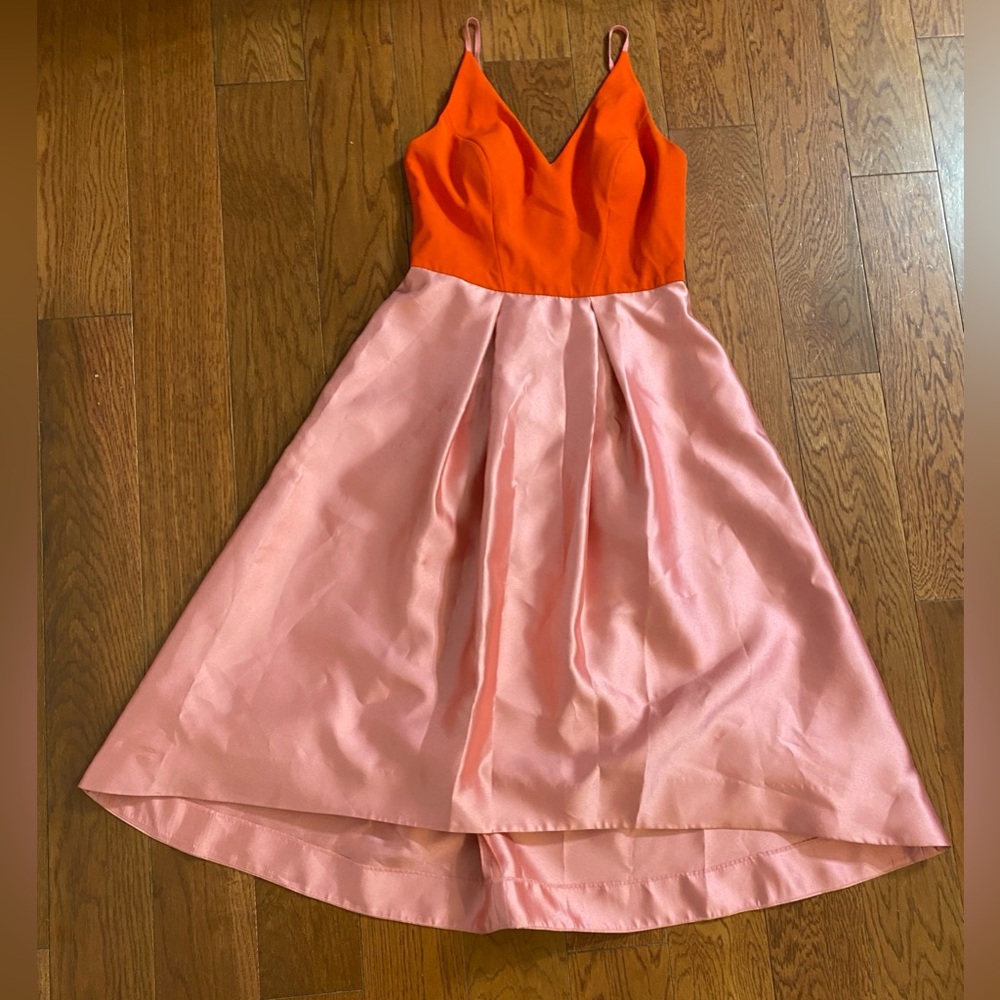 Phoebe Couture Pink/Red Orange Colorblock Dress